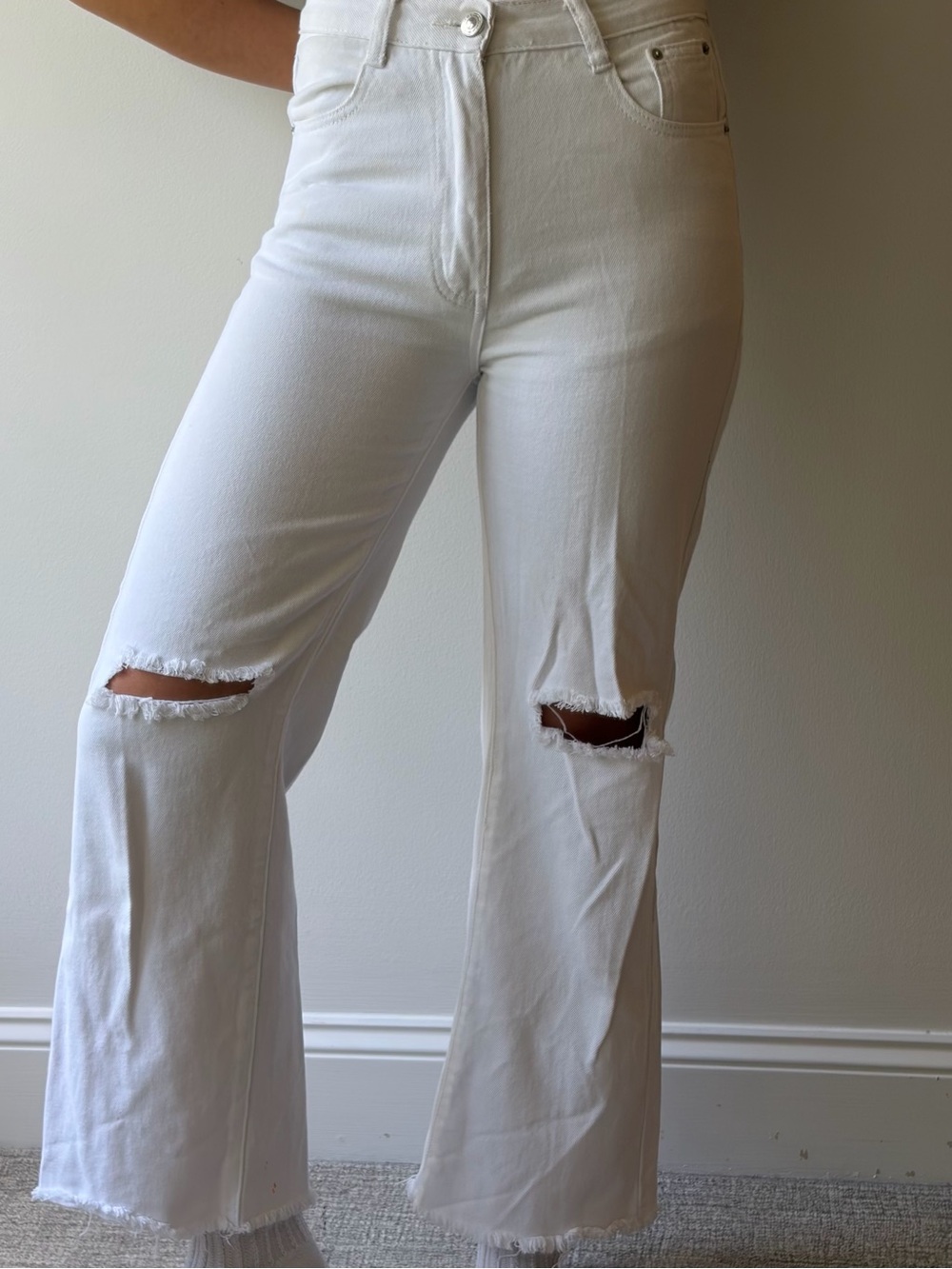 Princess Polly White High-Rise Wide-Leg Distressed Jeans